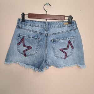 True Craft Star Embroidered Cutoff Denim Shorts